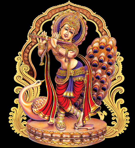 Індійський бог Лорд Крішна зі своєю флейтою створює магічні мелодії - Фото, зображення