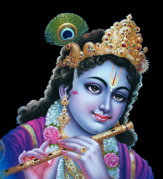 Dios indio Señor Krishna con su flauta haciendo melodías mágicas - Foto, imagen