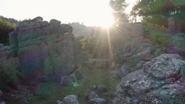 Nature landscape with incredible rock formations illuminated with morning sunshine. - Footage, Video