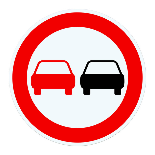 Дорожный знак, нет обгона для транспортных средств, иллюстрация - Фото, изображение