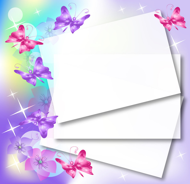 Background with paper, butterfly and a place for text or photo. - Wektor, obraz