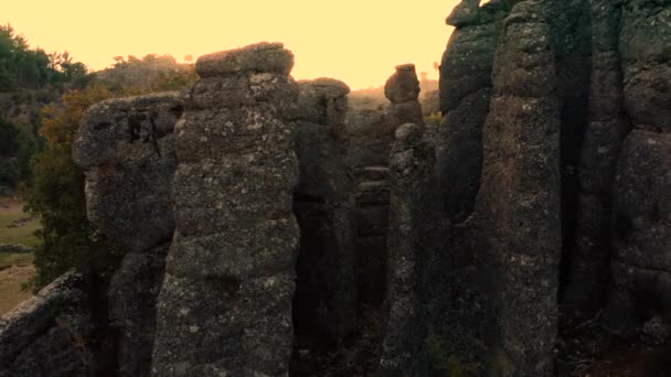 View of majestic gray rock formations during sunset. - Footage, Video