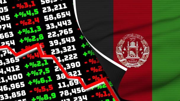 Afghanistan Realistic Flag, Stock Finance Market Chart, Fabric Texture Effect 3D Illustration - Фото, зображення