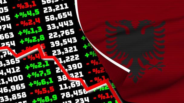 Albanien realistische Flagge, Börsendiagramm, Textur-Effekt 3D-Illustration - Foto, Bild