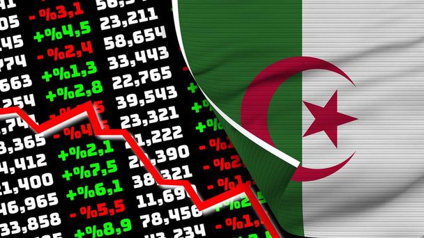 Algerien realistische Flagge, Börse Finanzmarktdiagramm, Textur-Effekt 3D-Illustration - Foto, Bild