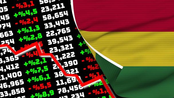 Боливия реалистичный флаг, график фондового рынка, эффект текстуры ткани 3d иллюстрация - Фото, изображение