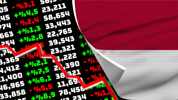 Indonesië Realistische vlag, Stock Finance Market Chart, Fabric Texture Effect 3D Illustratie - Foto, afbeelding