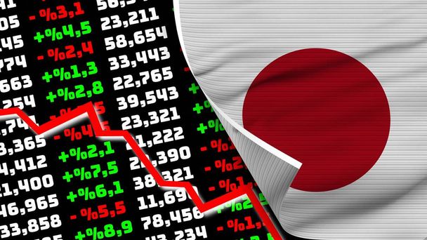 Japan Realistic Flag, Stock Finance Market Chart, Fabric Texture Effect 3D Illustration - Foto, Imagen