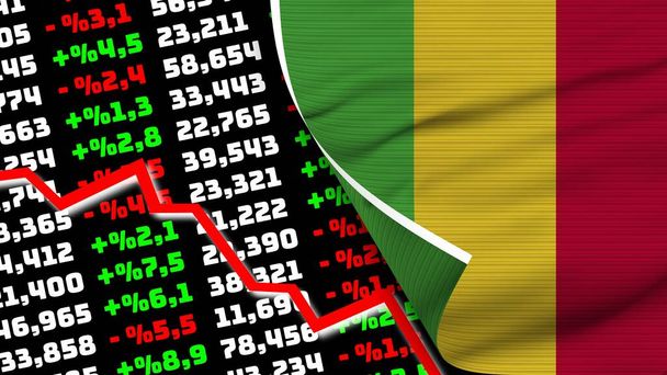 Mali Realistyczna flaga, Wykres Rynku Finansowego, Efekt tekstury tkaniny Ilustracja 3D - Zdjęcie, obraz