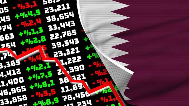 Qatar realistische Flagge, Börse Finanzmarktdiagramm, Textur-Effekt 3D-Illustration - Foto, Bild