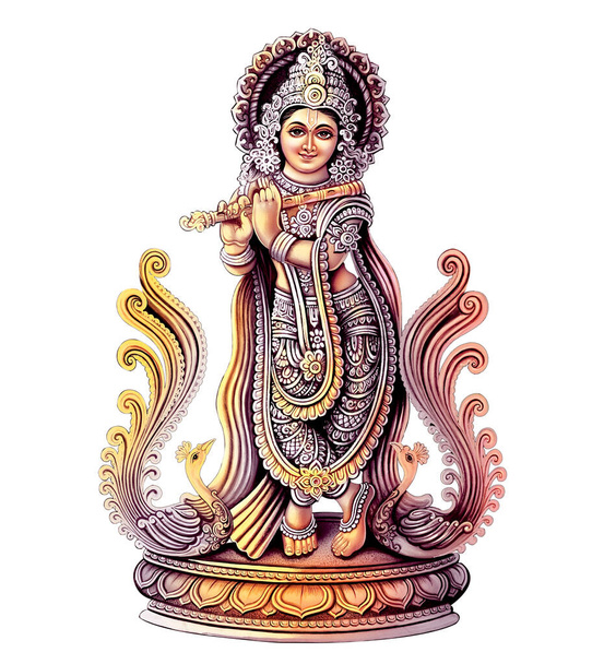 Intian Jumala Lord Krishna hänen huilu tekee maagisia sävelmiä - Valokuva, kuva