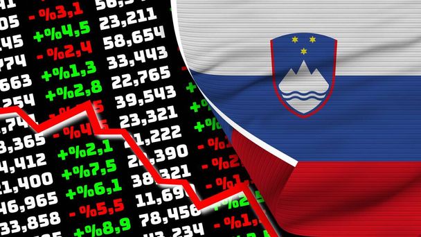 Slowenien realistische Flagge, Börsendiagramm, Textur-Effekt 3D-Illustration - Foto, Bild