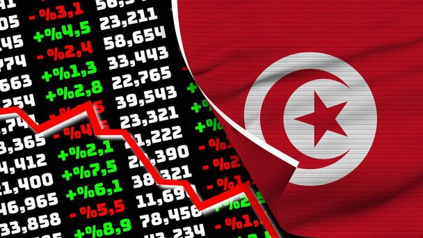 Tunisia Realistic Flag, Stock Finance Market Chart, Fabric Texture Effect 3D Illustration - Valokuva, kuva