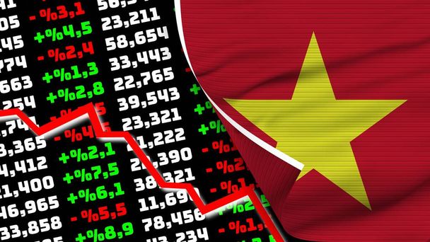 Vietnam Realistic Flag, Stock Finance Market Chart, Fabric Texture Effect 3D Illustration - Foto, Imagem