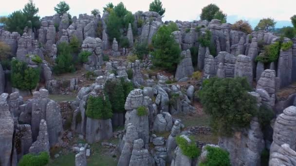 Csodálatos táj egyedülálló sziklaformációkkal és zöld erdőkkel. - Felvétel, videó