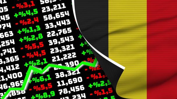 Belgien realistische Flagge, Aktienmarkt steigt, Textur-Effekt 3D-Illustration - Foto, Bild