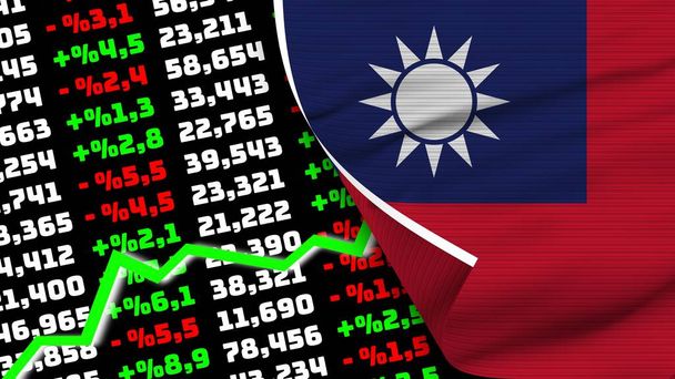 Taiwan Realistic Flag, Stock Finance Market Rising, Fabric Texture Effect 3D Illustration - Foto, Imagen