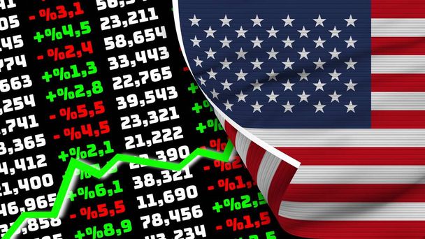 United States of America Realistic Flag, Stock Finance Market Rising, Fabric Texture Effect 3D Illustration - Photo, Image