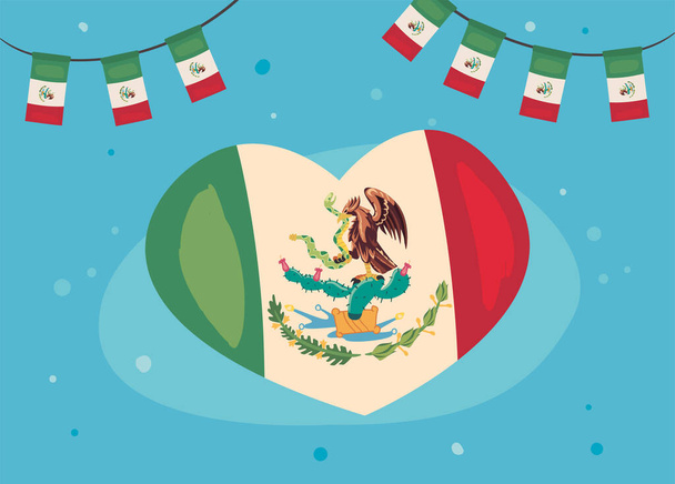mexická vlajka v srdci - Vektor, obrázek