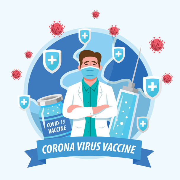 Doctor és Corona Vírus Vakcina koncepció Vektor illusztráció - Vektor, kép