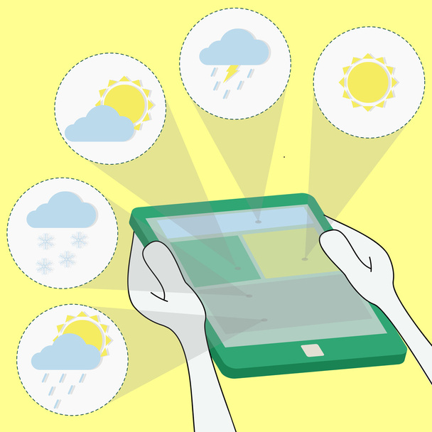 Meteorology and weather forecast through the tablet - Vector, Image