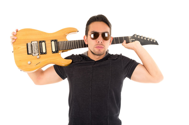 latin young musician with electric guitar - Фото, зображення
