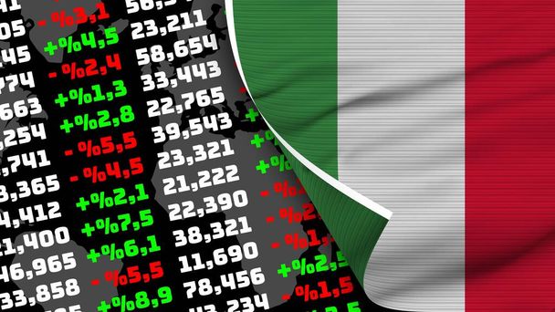 Italien realistische Flagge, Börse Finanzmarkt, Textur-Effekt 3D-Illustration - Foto, Bild