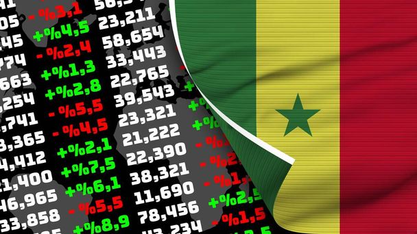 Senegal Realistic Flag, Stock Finance Market, Fabric Texture Effect 3D Illustration - Foto, Imagen