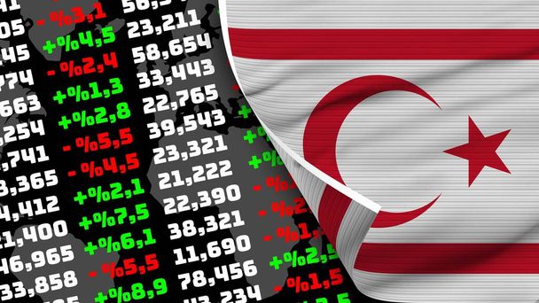 Turkish Republic of Northern Cyprus Realistic Flag, Stock Finance Market, Fabric Texture Effect 3D Illustration - Foto, afbeelding