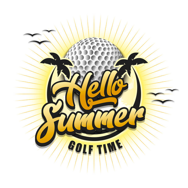 Summer golf logo. Hello summer. Golf time. Pattern for design poster, logo, emblem, label, banner, icon. Golf template on isolated background. Vector illustration - Vektör, Görsel