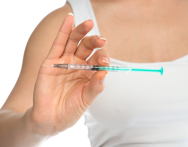 Diabetes patient show insulin syringe pen injector - 写真・画像