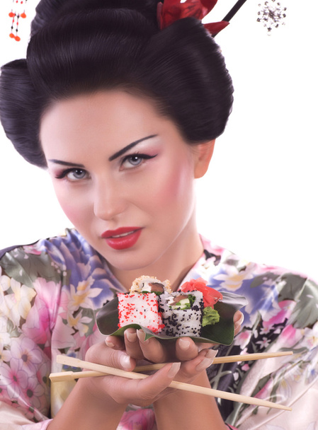 Frau mit Sushi - Foto, Bild