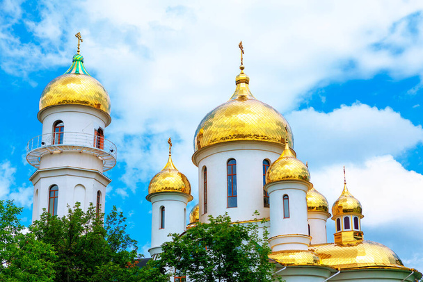 Orthodox church with golden domes . Place of worship architecture - Photo, Image