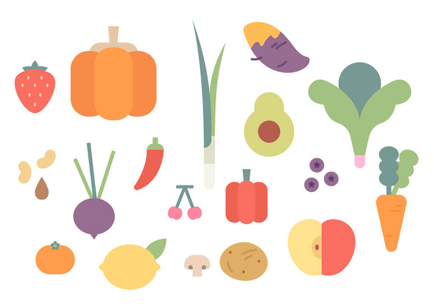 Frutas y verduras frescas. Diseño plano estilo vector ilustración. - Vector, Imagen