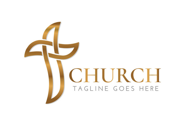 Gold Christian Church Logo Design mit goldenem Kreuz  - Vektor, Bild