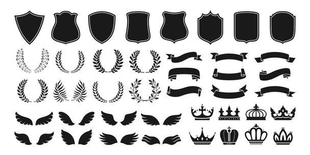 Heraldry vintage badge pictogram set kroon vleugel - Vector, afbeelding