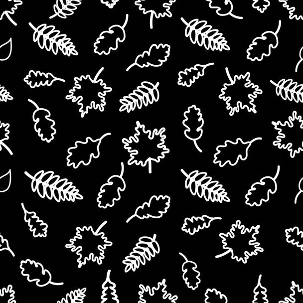 Naadloos patroon van lineaire silhouetten van witte bladeren. vectorillustratie - Vector, afbeelding