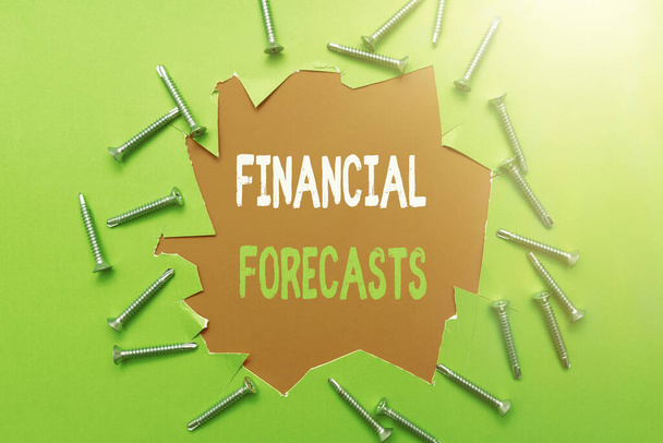 Sign displaying Financial Forecasts. Word Written on estimate of future financial outcomes for a company Workshop Improvement Ideas Productivity Inspirations And Solutions - Photo, Image