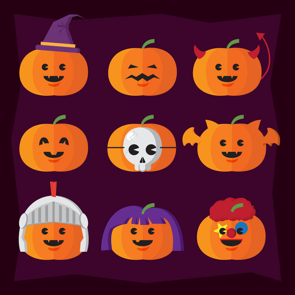 Icono de Halloween Calabaza y bruja Sombrero conjunto ilustraciones - Vector, Imagen