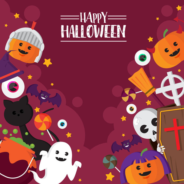 Halloween icoon Pompoen en Heks Hoed en Ghost ridder set illustraties - Vector, afbeelding