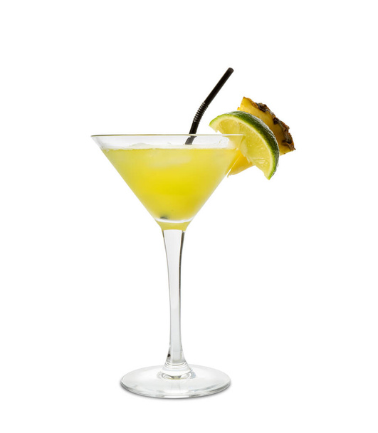 Glass of pineapple daiquiri cocktail on white background - Photo, image