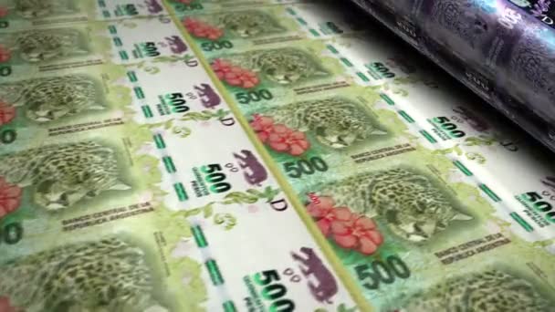 Argentina Peso money banknotes printing roll machine loop. Paper ARS bank note print 3d looping seamless. Abstract concept of banking, debt, income, finance, economy and crisis. - Footage, Video