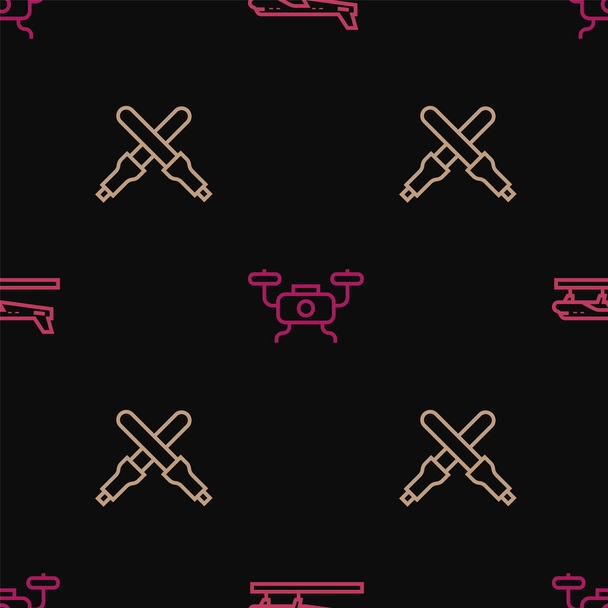 Set line Plane, Marshalling wands and Drone flying on seamless pattern. Vector - Vector, Image