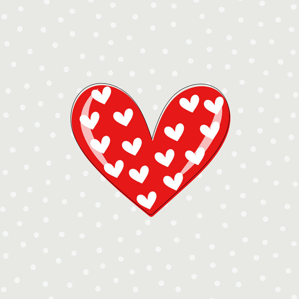 Happy Valentine's Day greeting card with red heart. Cute illustration for printing on cups, business cards, flyers, notebooks, brochures. Vector illustration. - Vector, Image