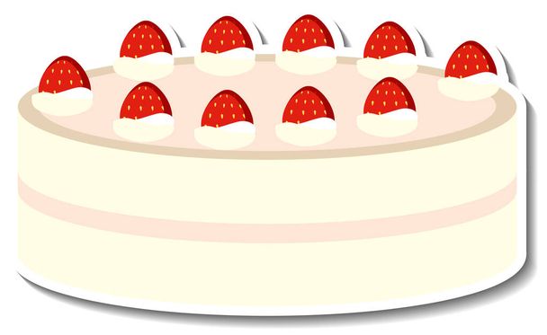 Vanillekuchen mit Erdbeer-Aufkleber auf weißem Hintergrund - Vektor, Bild