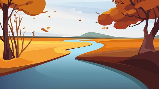 Autumn river landscape. - Vector, Image