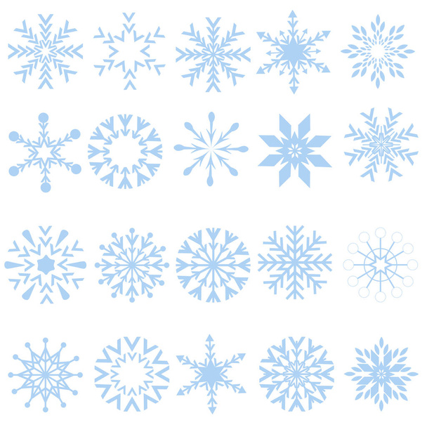 Σύνολο μπλε νιφάδων χιονιού σε λευκό φόντο, κλιπ, διάνυσμα. - Διάνυσμα, εικόνα