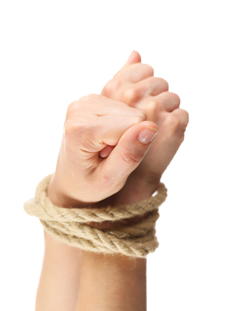 Tied hands, isolated  white - Φωτογραφία, εικόνα