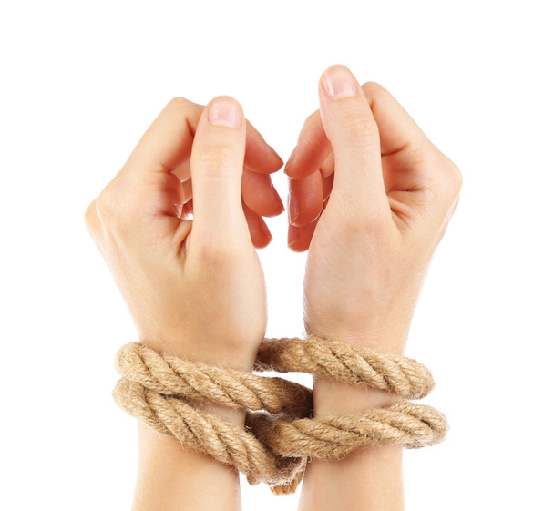 Tied hands, isolated  white - Φωτογραφία, εικόνα