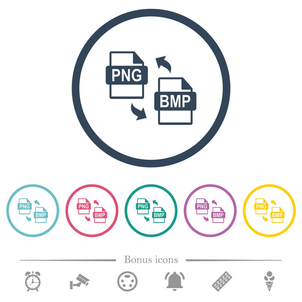 Conversión de archivos PNG BMP iconos de color plano en contornos redondos. 6 iconos de bonificación incluidos. - Vector, imagen